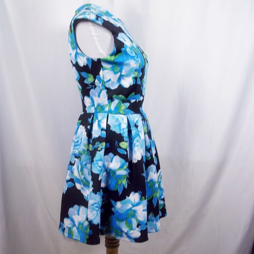 Floral Pleated Skater Style Dress Back Cutout - Picture 6 of 6